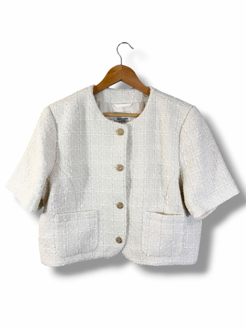 Abercrombie & Fitch Cropped Boucle Jacket XL White Preppy Military Office Casual